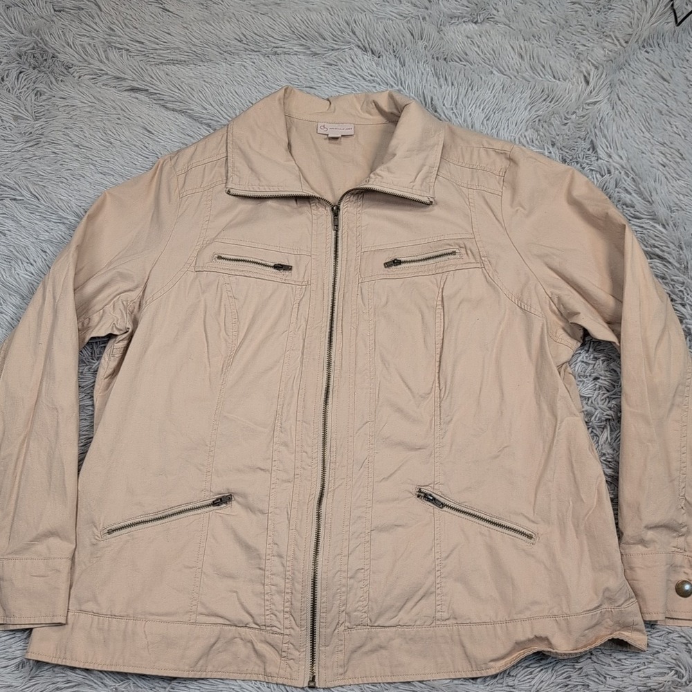 CB Jacket Womens 2X Biege Zip Up Coat Lightweight Preppy Comfort Casual